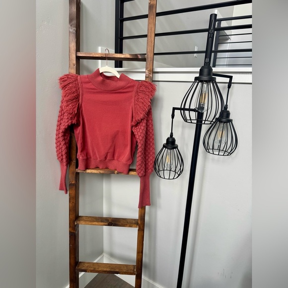 Womens Anthropologie Rust Textured Sleeve Sweater - Picture 2 of 9